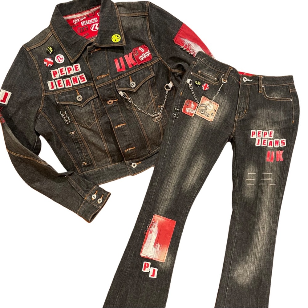 Pepe Jeans Anarchy in the UK Patch Button Jeans and Jacket, size 30 and Medium